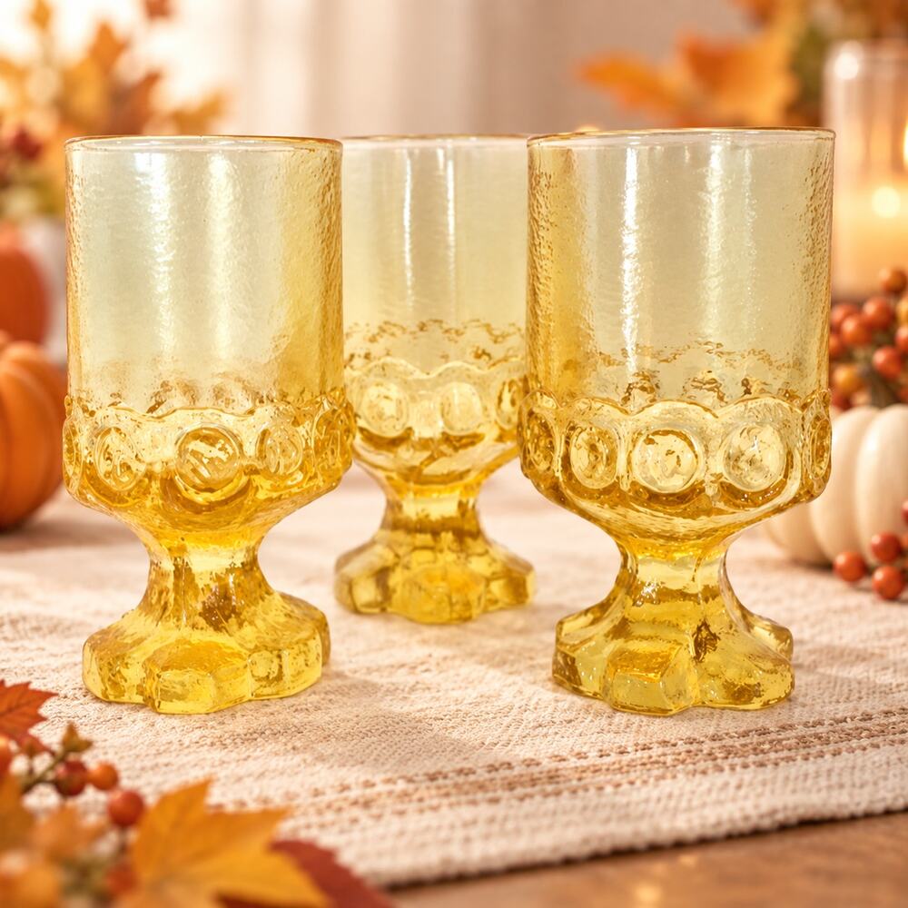 Vintage Franciscan Madeira Cornsilk Yellow Goblets Set of 3 MCM 1970s Tiffin